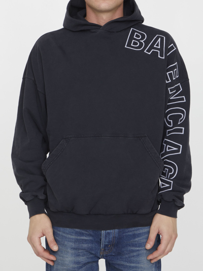 Balenciaga Logo Embroidered Oversized Hoodie In Black