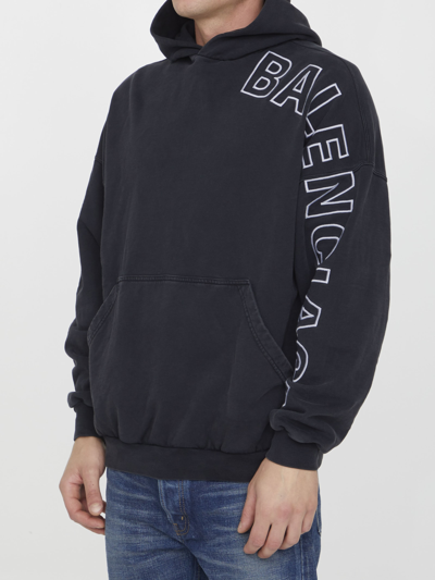 Balenciaga Logo Embroidered Oversized Hoodie In Black