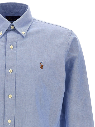 Shop Polo Ralph Lauren Logo Embroidery Shirt In Light Blue