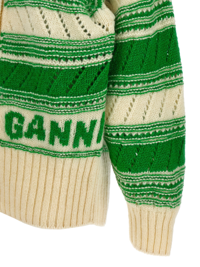 Shop Ganni Logo Cardigan In Multicolor