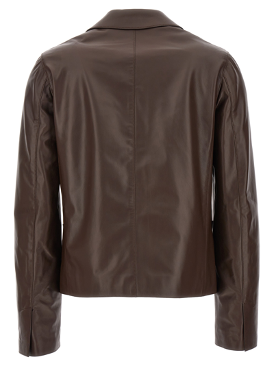 Shop Lanvin Single-breasted Leather Blazer In Brown