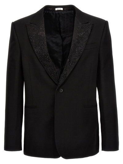 Shop Alexander Mcqueen Embroidered Lapel Blazer Jacket In Black