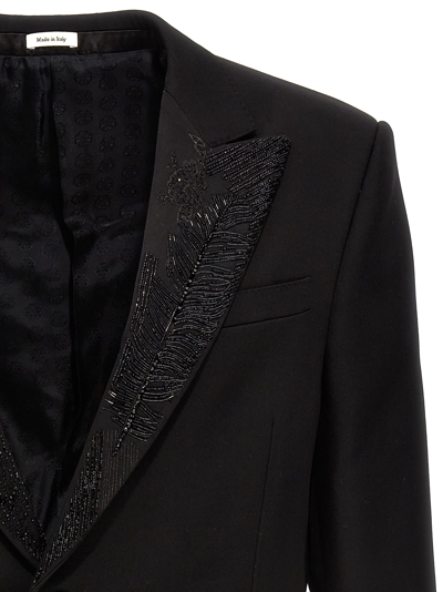 Shop Alexander Mcqueen Embroidered Lapel Blazer Jacket In Black