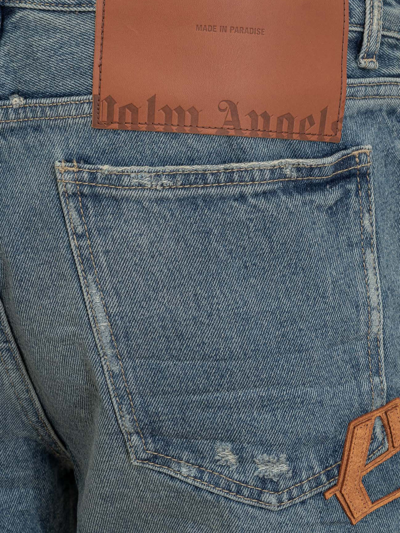 Shop Palm Angels Jeans With Logo In Light Blue