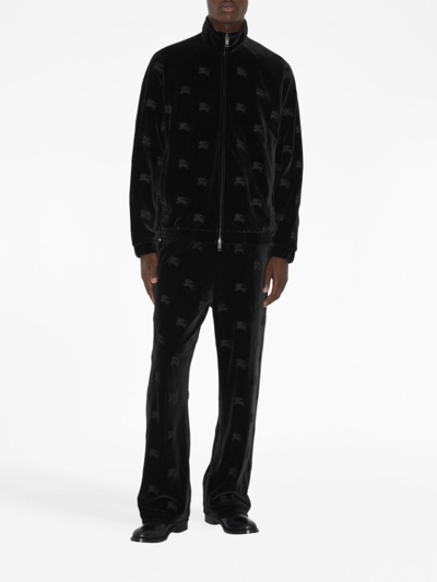 Shop Burberry Ekd Velvet-finish Zip-up Sweatshirt In Black