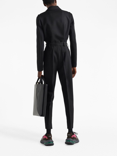 Shop Prada Notched-lapels Cropped Wool Jacket In Black