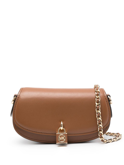 Shop Michael Michael Kors Mila Padlock-detail Shoulder Bag In Brown