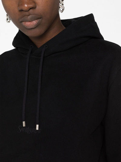 Shop Saint Laurent Logo-print Drawstring Hoodie In Schwarz
