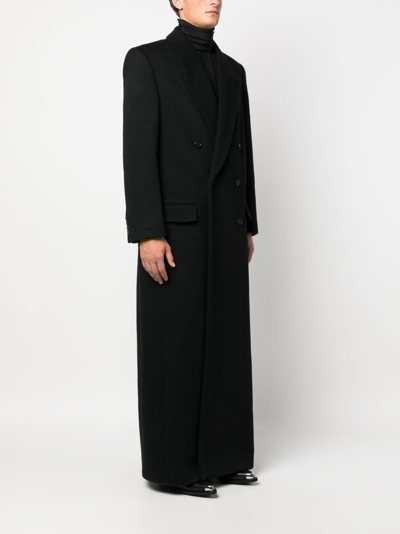 Shop Saint Laurent Double-breasted Long Coat In Schwarz