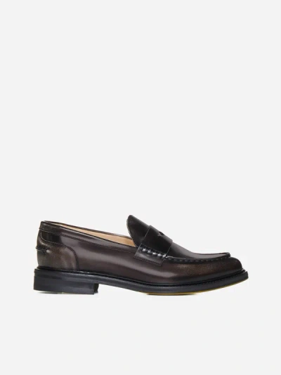 Shop Doucal's Leather Penny Loafers In Black,bronze,off,white