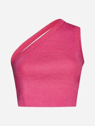 Shop Jacquemus Ascu Knit Linen-blend Top In Pink