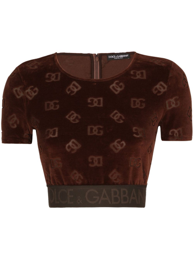 Shop Dolce & Gabbana Monogram-jacquard Chenille T-shirt In Brown