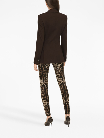 Dolce & Gabbana Logo-waistband Leopard-print Leggings In Neutrals