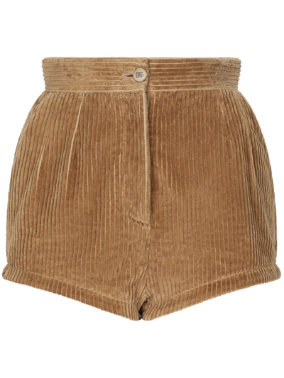 Shop Dolce & Gabbana High-waist Corduroy Short Shorts In Neutrals