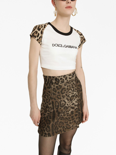 Shop Dolce & Gabbana Leopard-print High-waisted Miniskirt In Brown