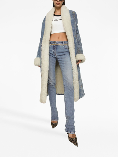 Dolce & Gabbana Logo-patch Low-rise Bootcut Jeans In Blue