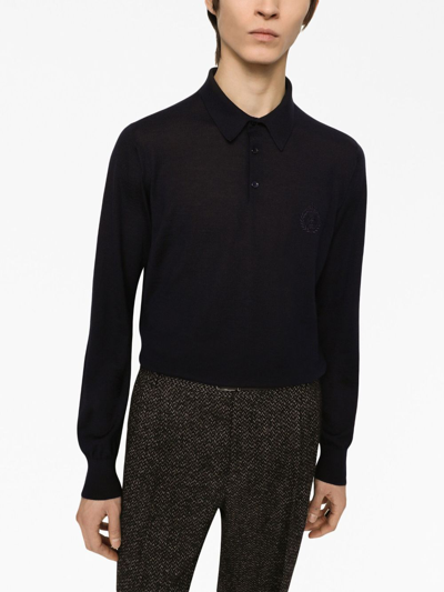 Shop Dolce & Gabbana Logo-embroidered Cashmere Polo Shirt In Blue