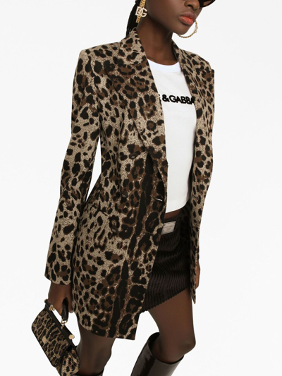 Dolce & Gabbana Leopard-print Double-breasted Blazer In Neutrals