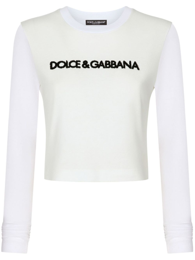 Shop Dolce & Gabbana Logo-lettering Long-sleeve T-shirt In White