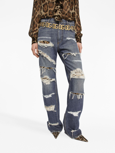 Dolce & Gabbana Distressed-effect Straight-leg Jeans In Blue