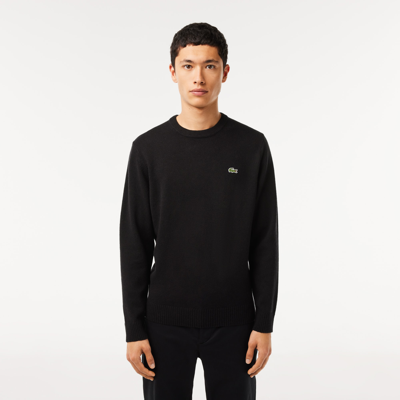 Shop Lacoste Men's Crew Neck Wool Sweater - M - 4 In Black