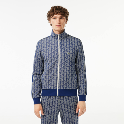 Shop Lacoste Paris Monogram Zipped Sweatshirt - S - 3 In Blue