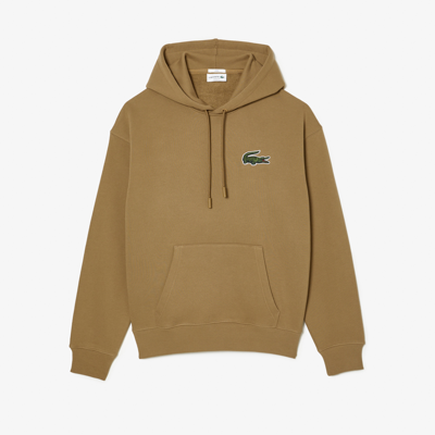 Shop Lacoste Unisex Loose Fit Organic Cotton Hoodie - Xs In Brown