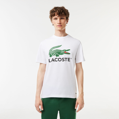 Shop Lacoste Men's Cotton Jersey Signature Print T-shirt - M - 4 In White