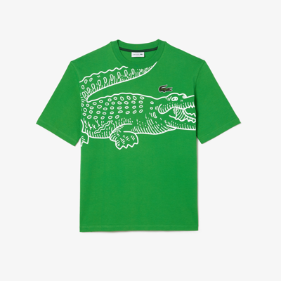 Shop Lacoste Menâs Loose Fit Crocodile Print Crew Neck T-shirt - S - 3 In Green