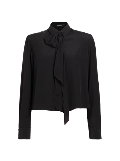 Shop Wardrobe.nyc Women's Scarf Cropped Silk Blouse In Black