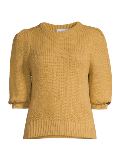 Shop White + Warren Women's Puff-sleeve Cotton Sweater In Faded Dandellion