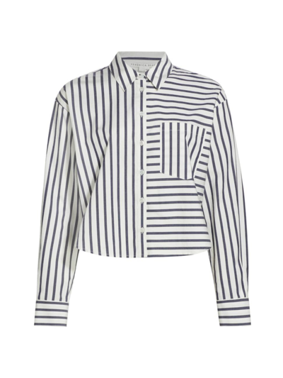 Shop Veronica Beard Women's Aderes Striped Crop Shirt In Marine Off White