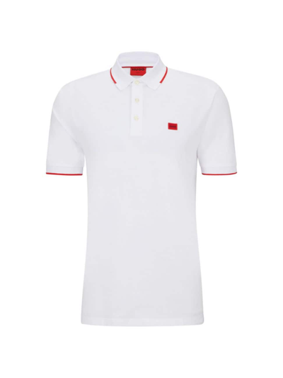 Shop Hugo Men's Cotton-piqué Slim-fit Polo Shirt With Logo Label In White