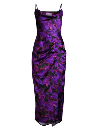 Shop Milly Women's Lilliana Floral Satin Slipdress In Purple Multi