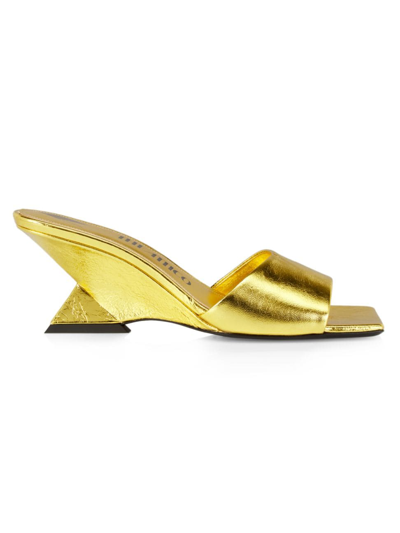 Shop Attico Women's Cheope 60mm Metallic Leather Wedge Mules In Gold