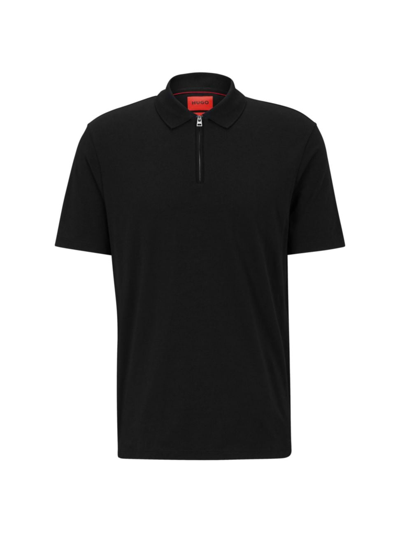Shop Hugo Men's Cotton-blend Polo Shirt With Zip Placket In Black
