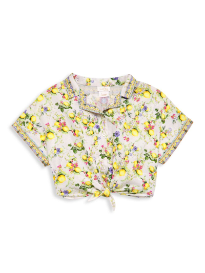Shop Camilla Little Girl's & Girl's Lemon Cropped Tie-front Shirt In Yellow Multi