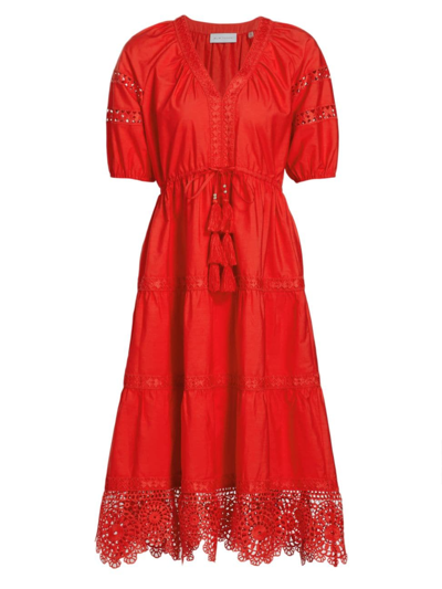 Shop Elie Tahari Women's Sydney Tiered Tassel Midi-dress In Cayenne