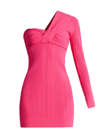 Shop Herve Leger Women's Twisted One-shoulder Minidress In Neon Fuchsia