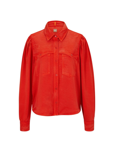 Shop Hugo Boss Women's Regular-fit Shirt With Popper Closures And Point Collar In Red