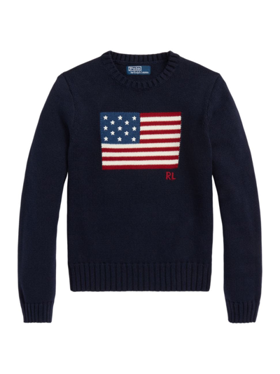 Polo Ralph Lauren Flag Cotton Crewneck Sweater Woman Sweater Navy Size S Cotton In Hunter Navy Multi