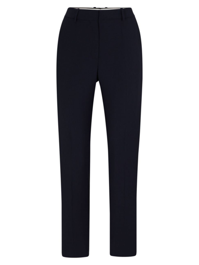 Shop Hugo Boss Women's Cropped Regular-fit Trousers In Wool In Dark Blue