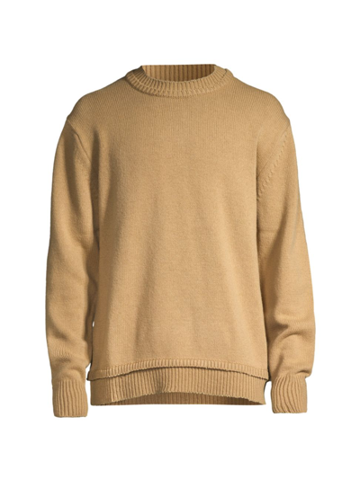 Shop Maison Margiela Men's Wool & Linen-blend Crewneck Sweater In Beige
