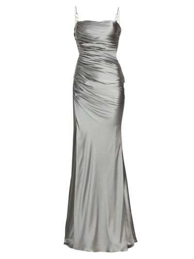 Shop Mach & Mach Women's Bow-embellished Silk Gown In Grey