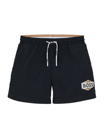 Shop Hugo Boss Men's Quick-drying Swim Shorts With Logo Details In Black