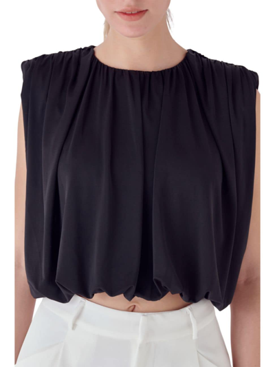 Shop Endless Rose Women's Shirred Shoulder Cropped Top In Black