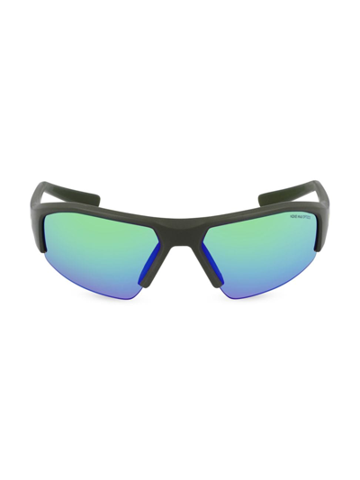 Shop Nike Men's Performance Skylon Ace 70mm Rectangular Sunglasses In Matte Sequoia Green Mirror