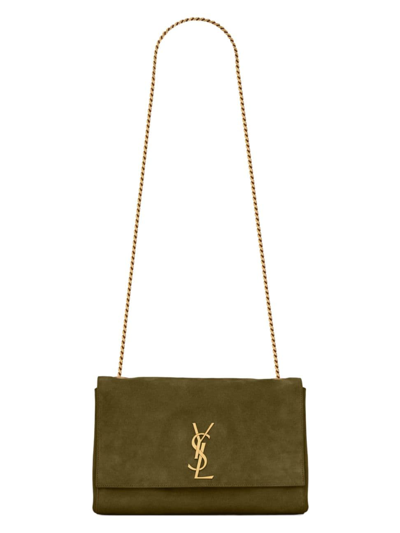 Shop Saint Laurent Women's Kate Medium Supple Reversible Chain Bag In Shiny Leather And Suede In Green