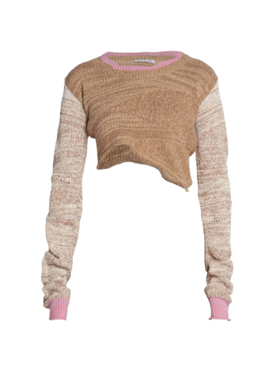 Shop Acne Studios Women's Kenola Colorblocked Cropped Sweater In Camel Brown Tobacco