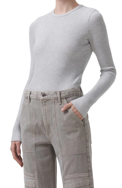 Shop Agolde Alma Shrunken Long Sleeve Top In Brushed Grey Heather